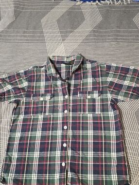 Vintage 100% Cotton Classic Plaid Button-Down Shirt - Green/Navy/Red